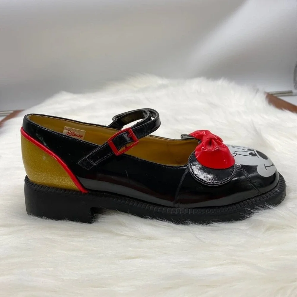 Vintage Disney Shoes Girls Sz 2-3 Minne Mouse Mary Jane Black Bow Buckle